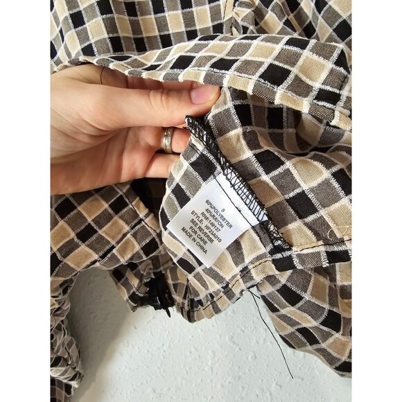 NEW Hyfve Neutral Checkered Puff Sleeve Crop Top S - Picture 8 of 8